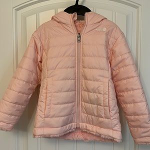 North Face 5T girls reversible jacket pink